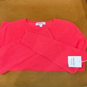 Nordstrom Vibrant Coral Blaze Cashmere crew neck sweater